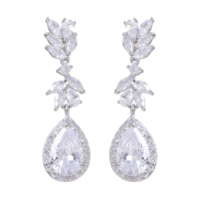Luxury Flower Cubic Zirconia Drop Earrings