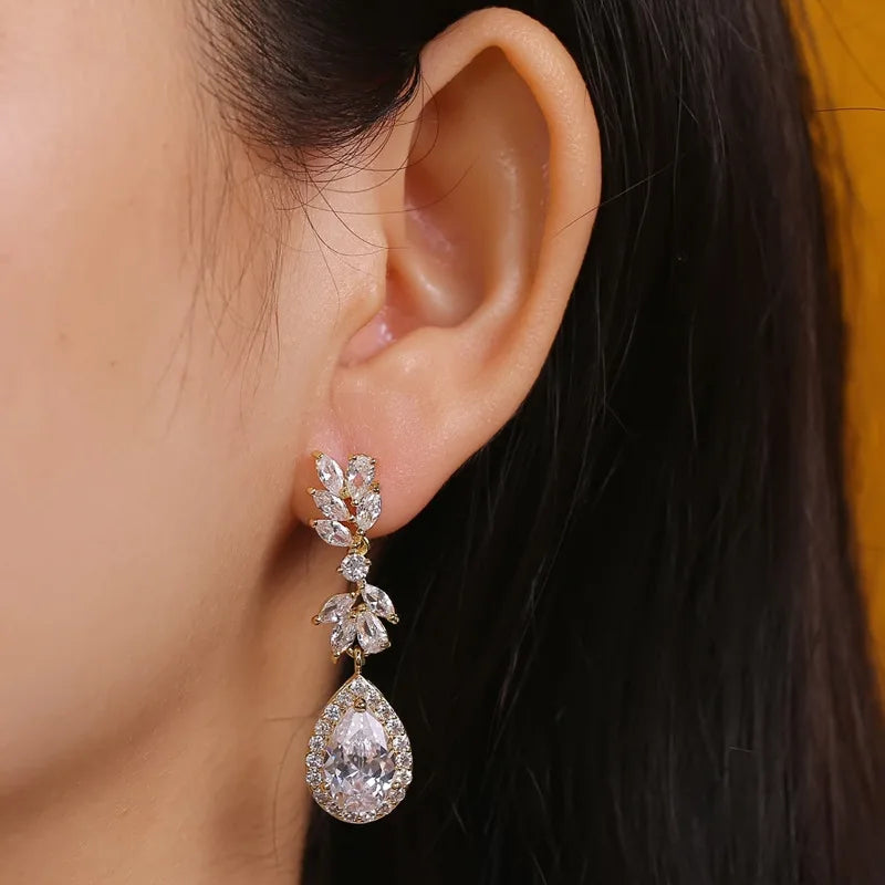 Luxury Flower Cubic Zirconia Drop Earrings