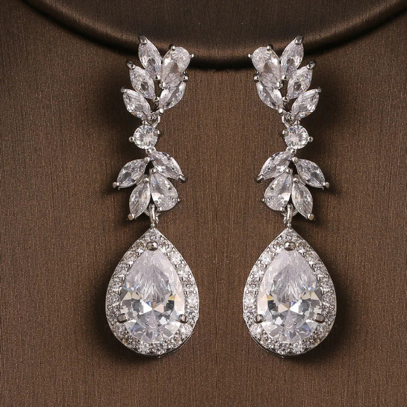 Luxury Flower Cubic Zirconia Drop Earrings