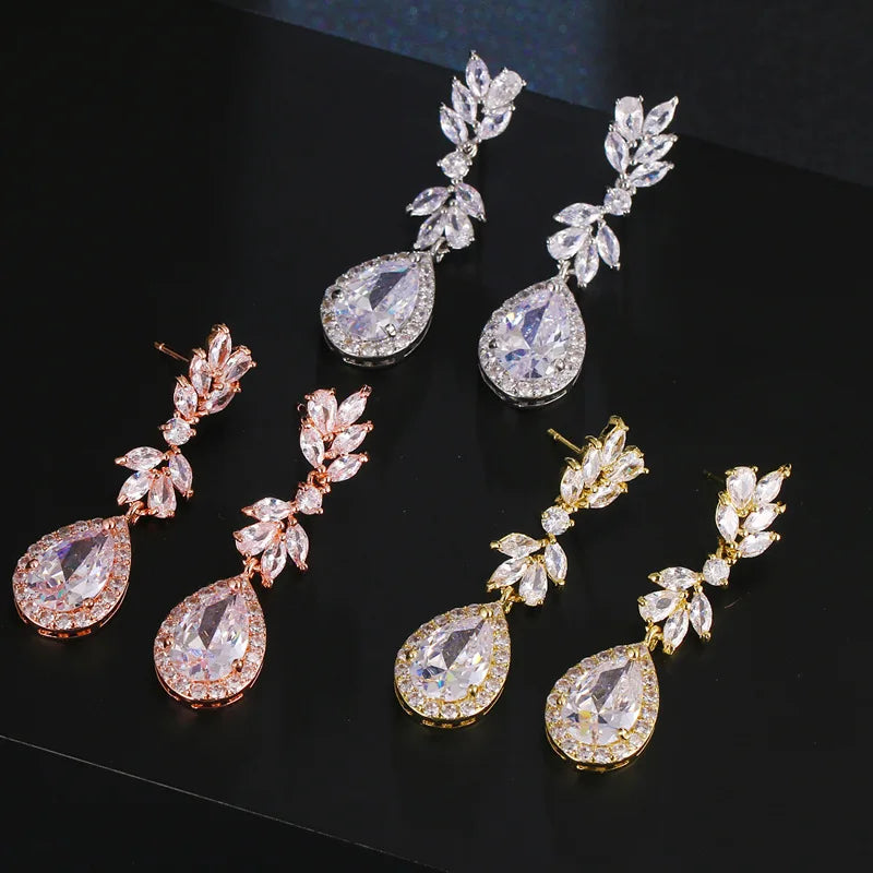 Luxury Flower Cubic Zirconia Drop Earrings