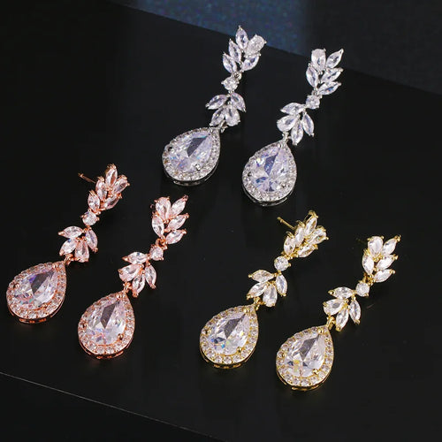 Luxury Flower Cubic Zirconia Drop Earrings