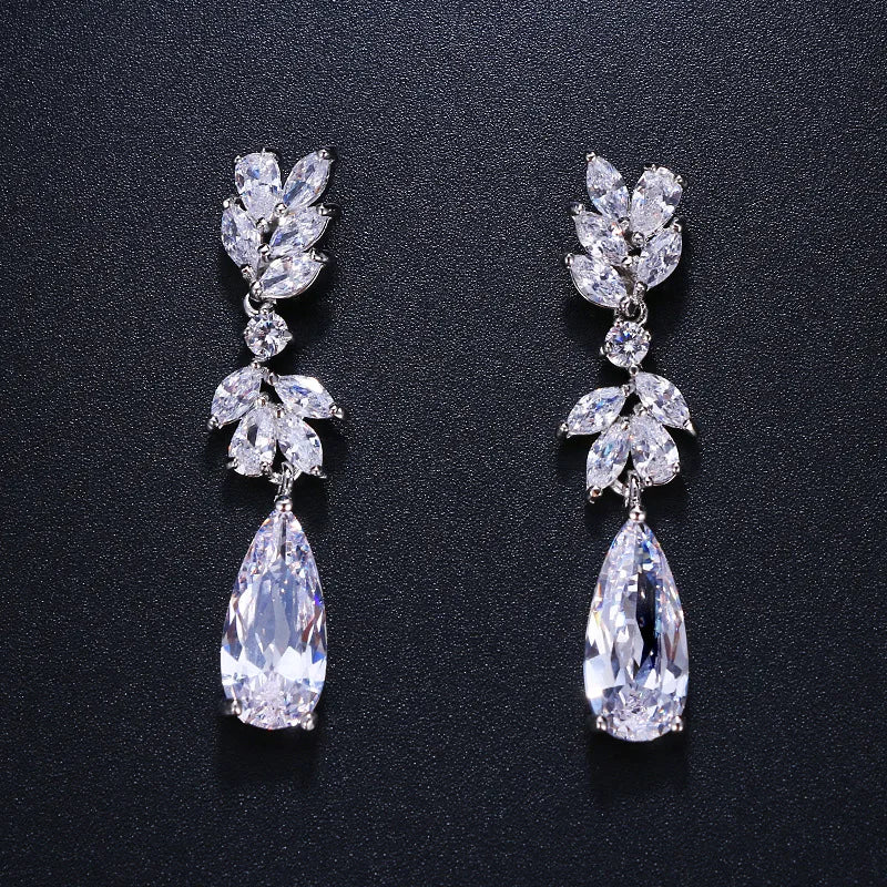 Luxury Flower Cubic Zirconia Drop Earrings