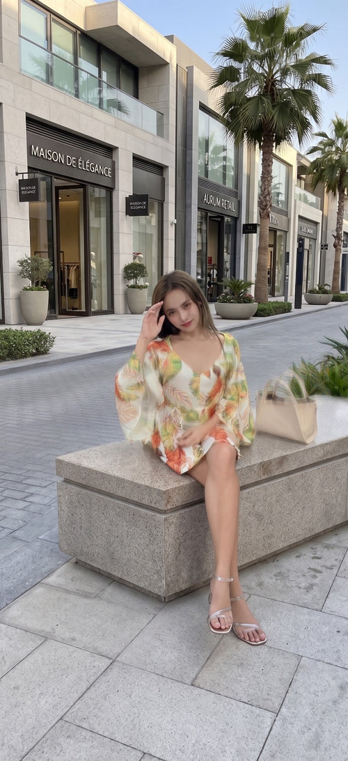 Monstera Flower Print Bohemian Beach Sundress