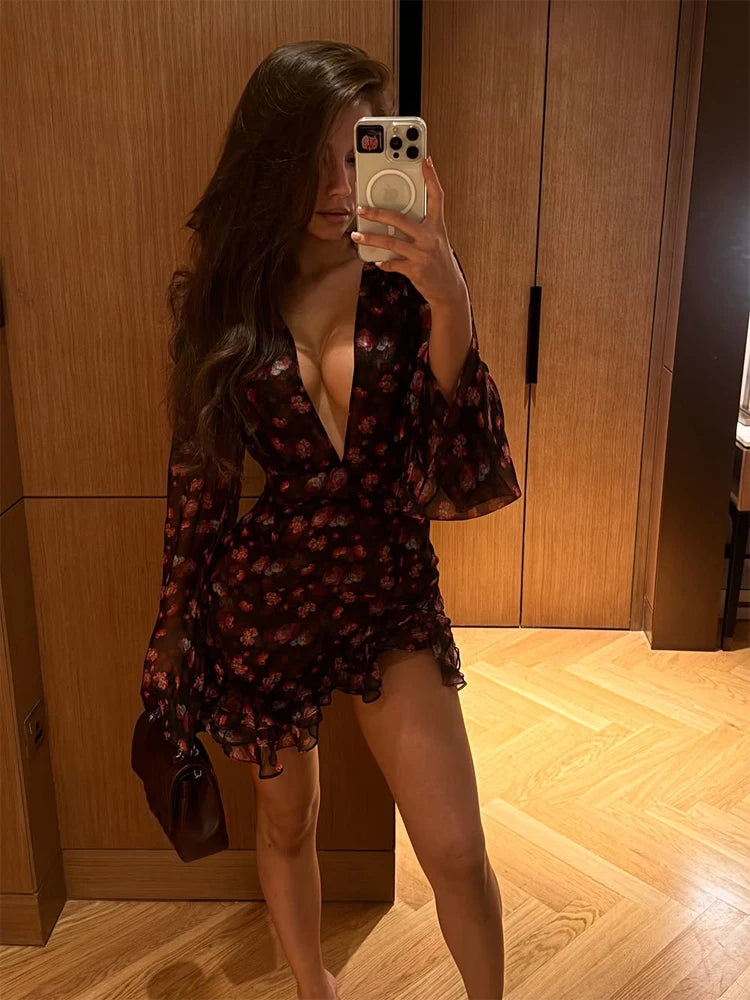 Flora Painted Ruffle Mini Dress