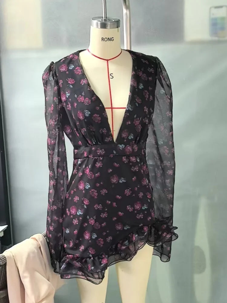 Flora Painted Ruffle Mini Dress